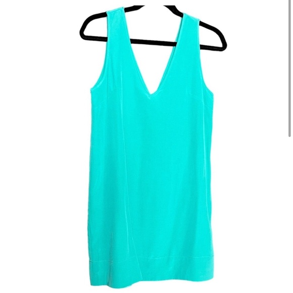 Yumi Kim Jane Sweetheart Bow Dress Teal Blue Shift Silk Mini Dress M - Picture 2 of 10